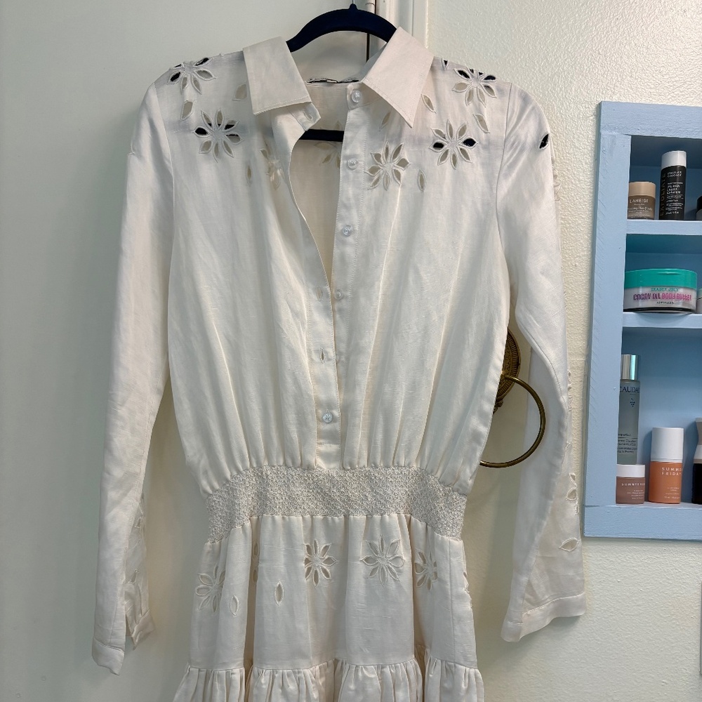 Karina Grimaldi Anthropology White Longsleeve Eyelet Dress